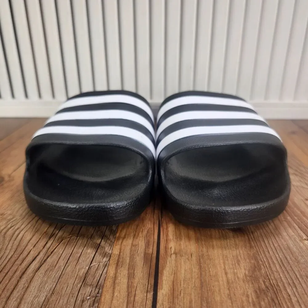 Adidas Adilette Aqua Slides Mens Sz 11 Black White Slip On Casual Sandals F35543